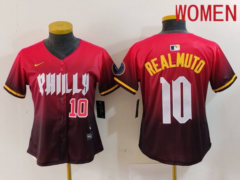 Women Philadelphia Phillies #10 Realmuto Red City Edition 2024 Nike MLB Jersey style 2